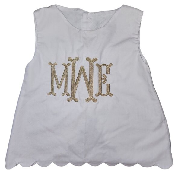 Baby Girl's  Annie & James White Embroidered Tank Top "MEW" or "MWE" Button Back - Picture 1 of 5